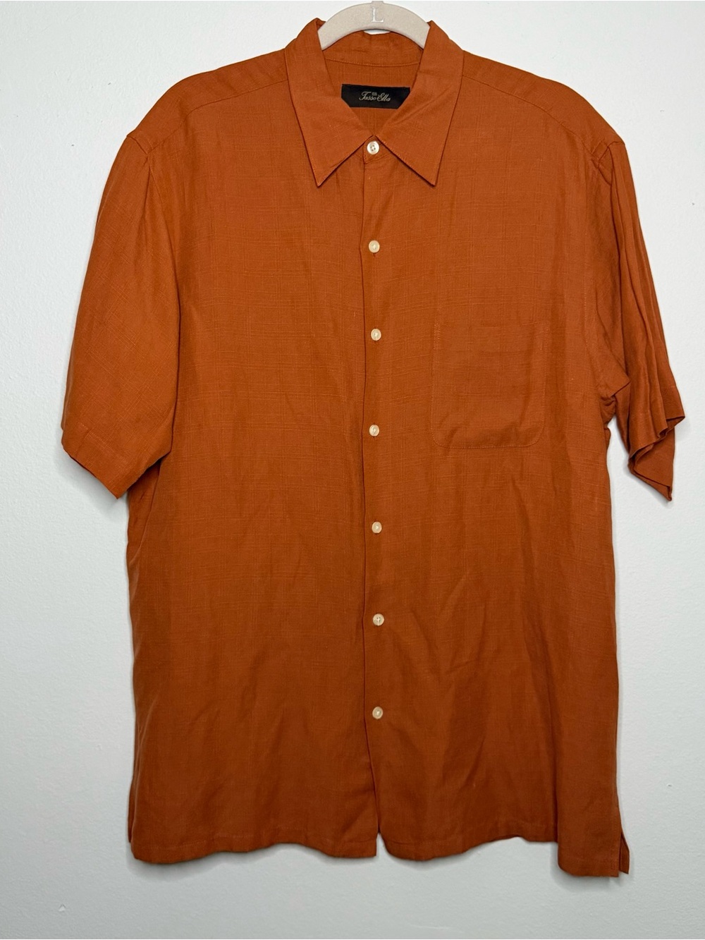 Tasso Elba Silk Linen Short Sleeve Button Down Shirt Large